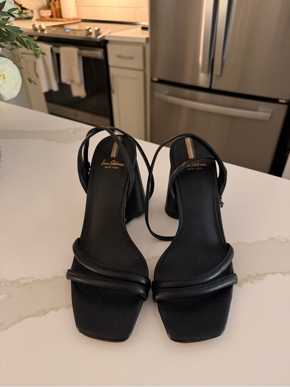 NWT - Sam Edelman Black Strappy Square-Toe Block Heels